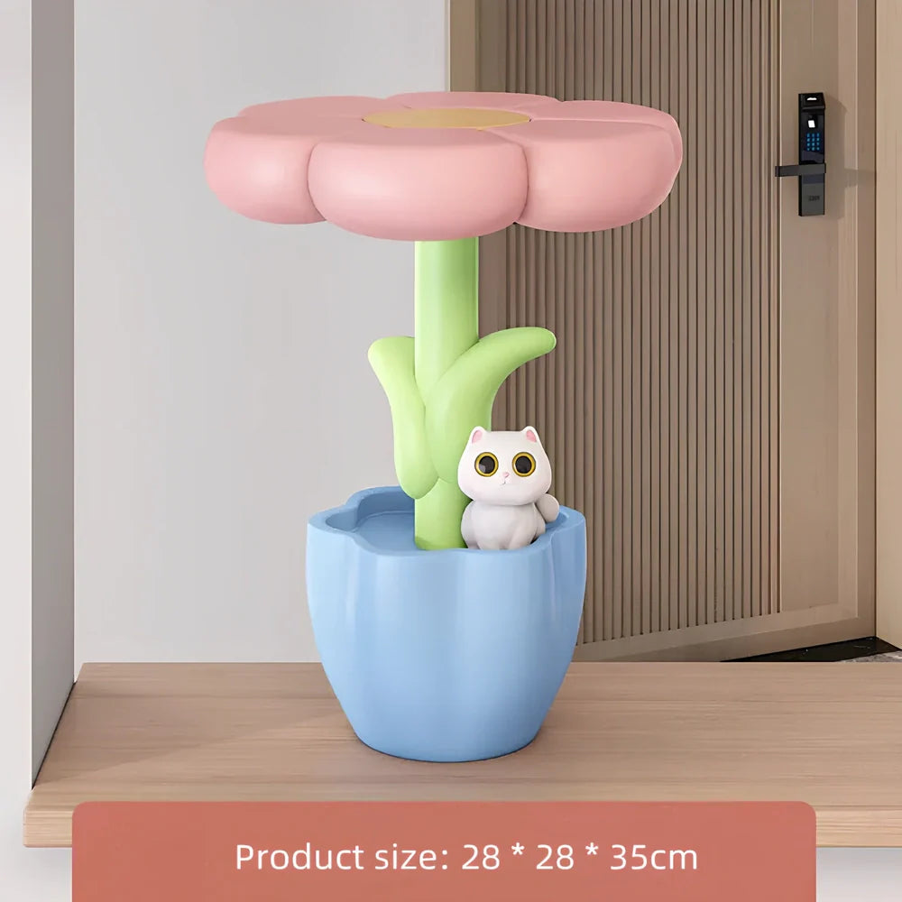 Sunflower sculpture key storage lamp with 28cm resin tray and USB power cable