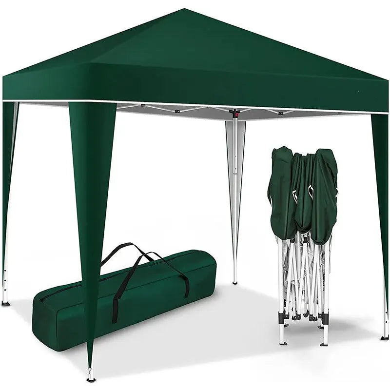 Four-corner folding exhibition tent, 3x3m, 300x300x220cm, available in blue, black, green, white or khaki with silver tape.