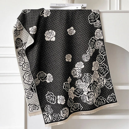 Imitation cashmere scarf with tassel fringe in grey, black, blue, or khaki colours measuring 185x65cm