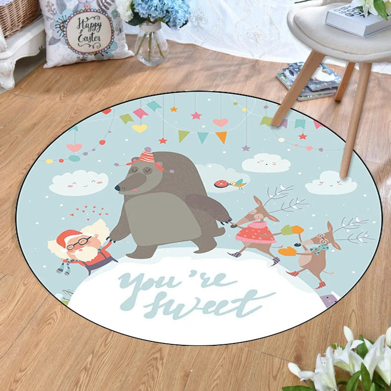 Round crystal velvet carpet with cartoon anime pattern under sofa for floor protection