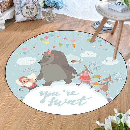 Round crystal velvet carpet with cartoon anime pattern under sofa for floor protection