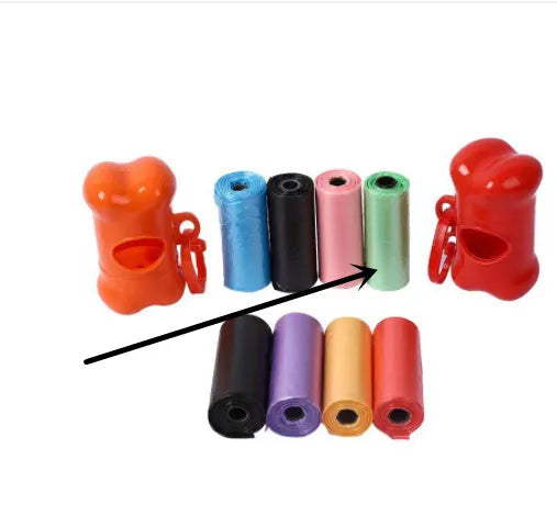 Multi-colour dog waste cleanup bags showing black, blue, green, pink, and red variants in 22.5x30cm size