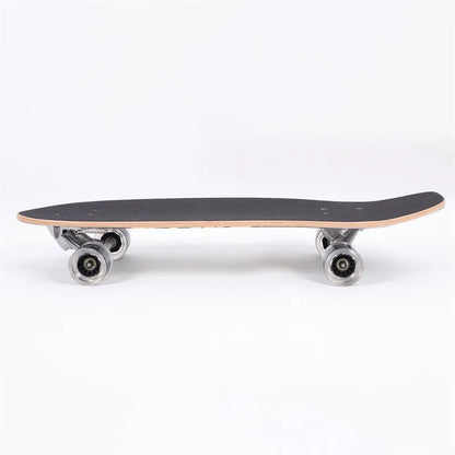 White 31-inch maple wood street scooter on pavement, showing non-folding cruiser design.