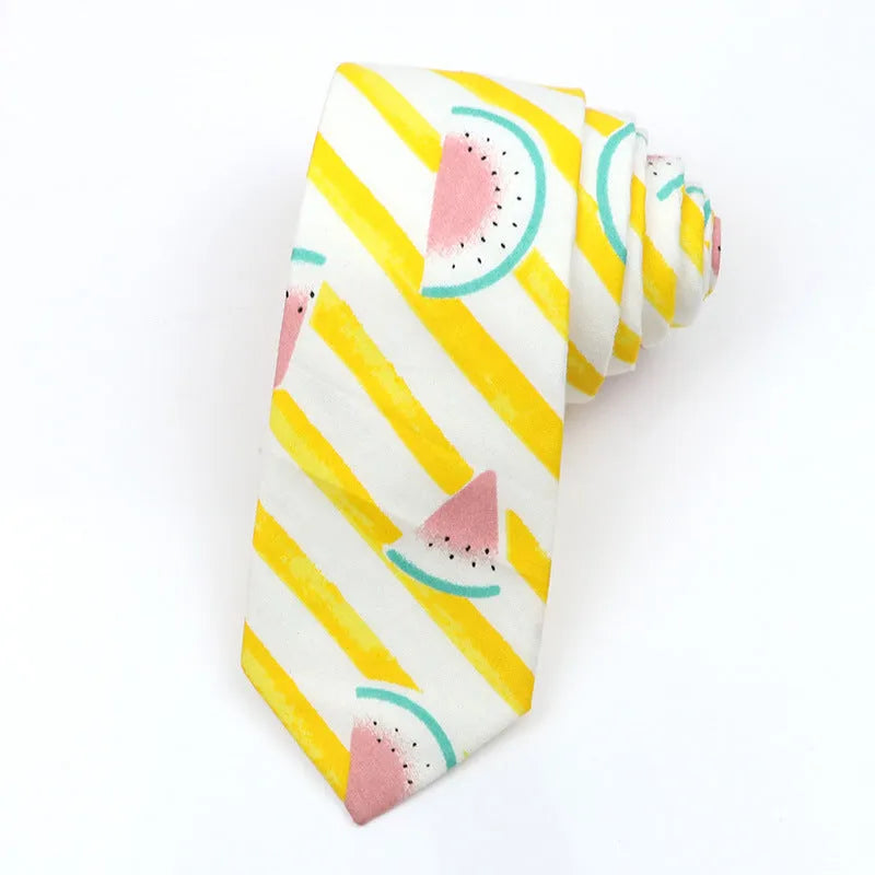 Korean style narrow men's bow tie, cotton material with cartoon pattern printing for casual wear, available in multiple colour codes including GH series and GK series.