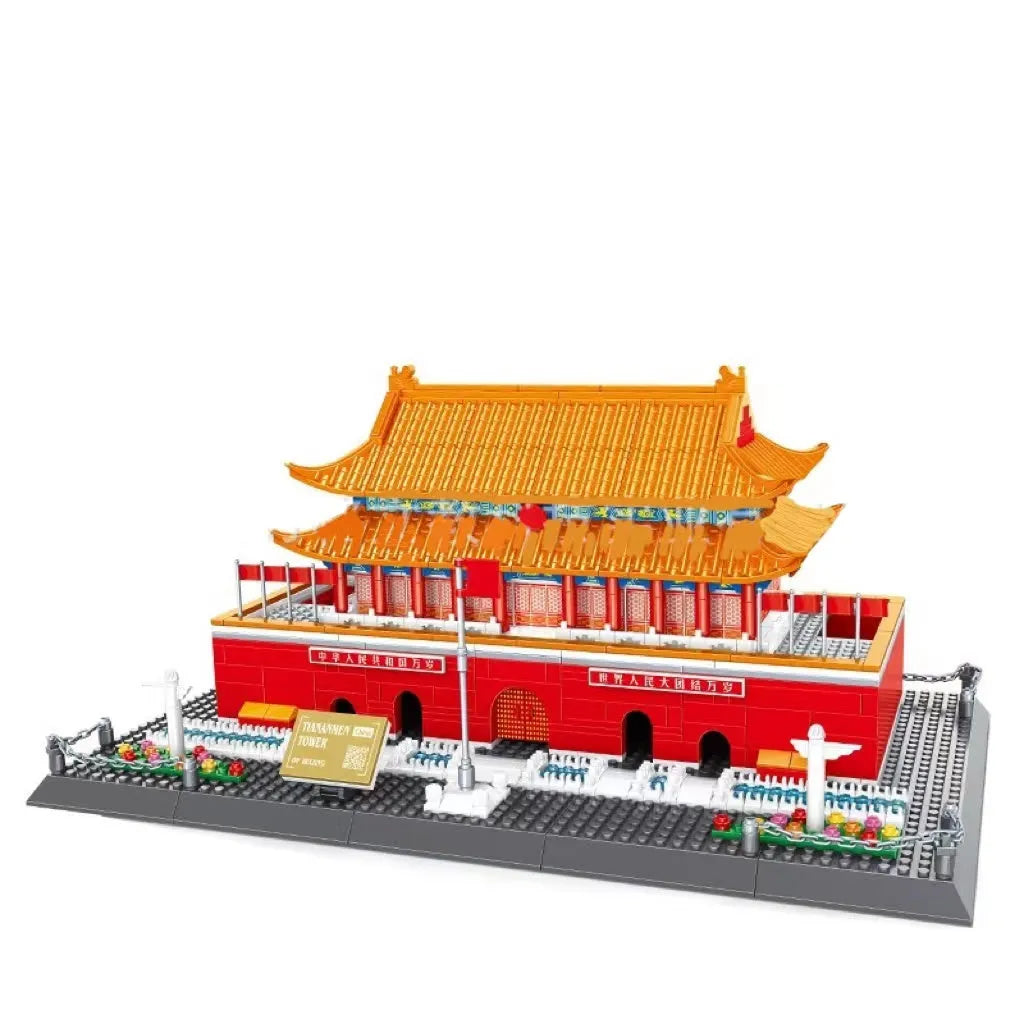 Wange building block set with 800+ ABS plastic pieces for constructing architectural landmark models