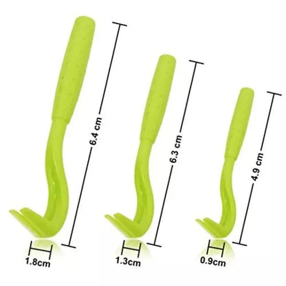 Three blue plastic tick removal hook tools for pets on a white background.