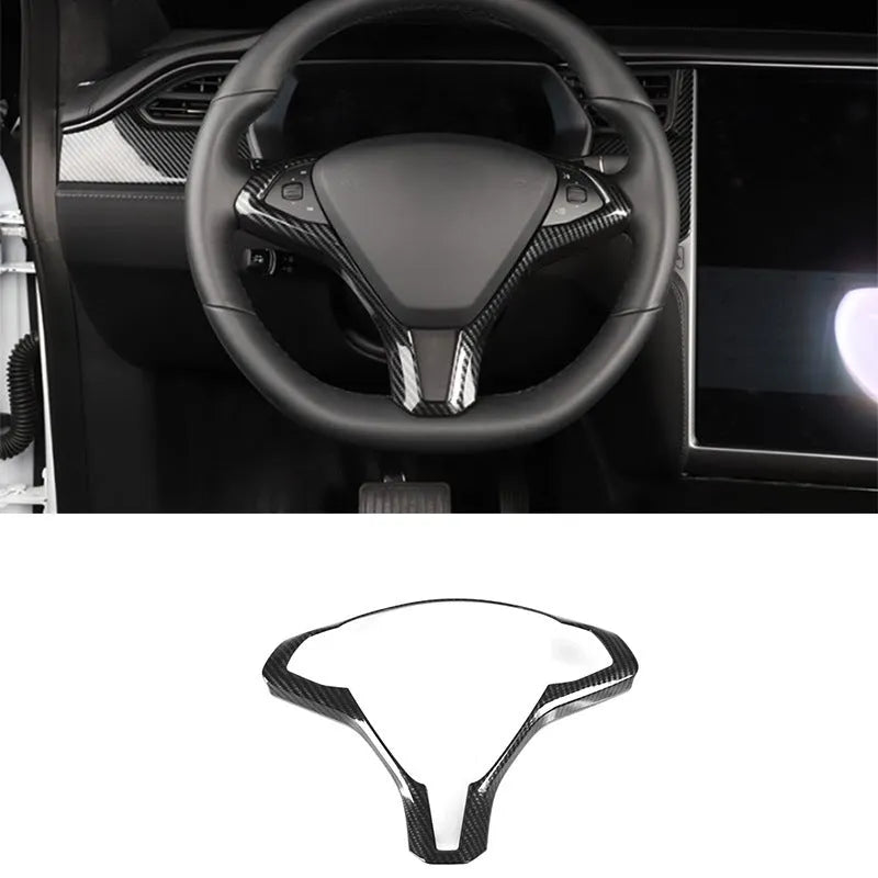 Tesla Model S steering wheel decorative trim in carbon fibre black finish