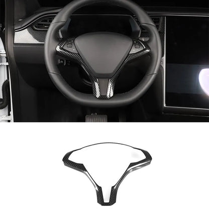 Tesla Model S steering wheel decorative trim in carbon fibre black finish
