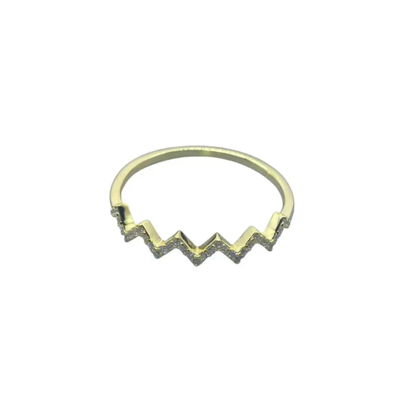 Wave pattern zircon inlaid ring in 925 sterling silver, gold or silver colour, adjustable opening, sizes 9 to 17