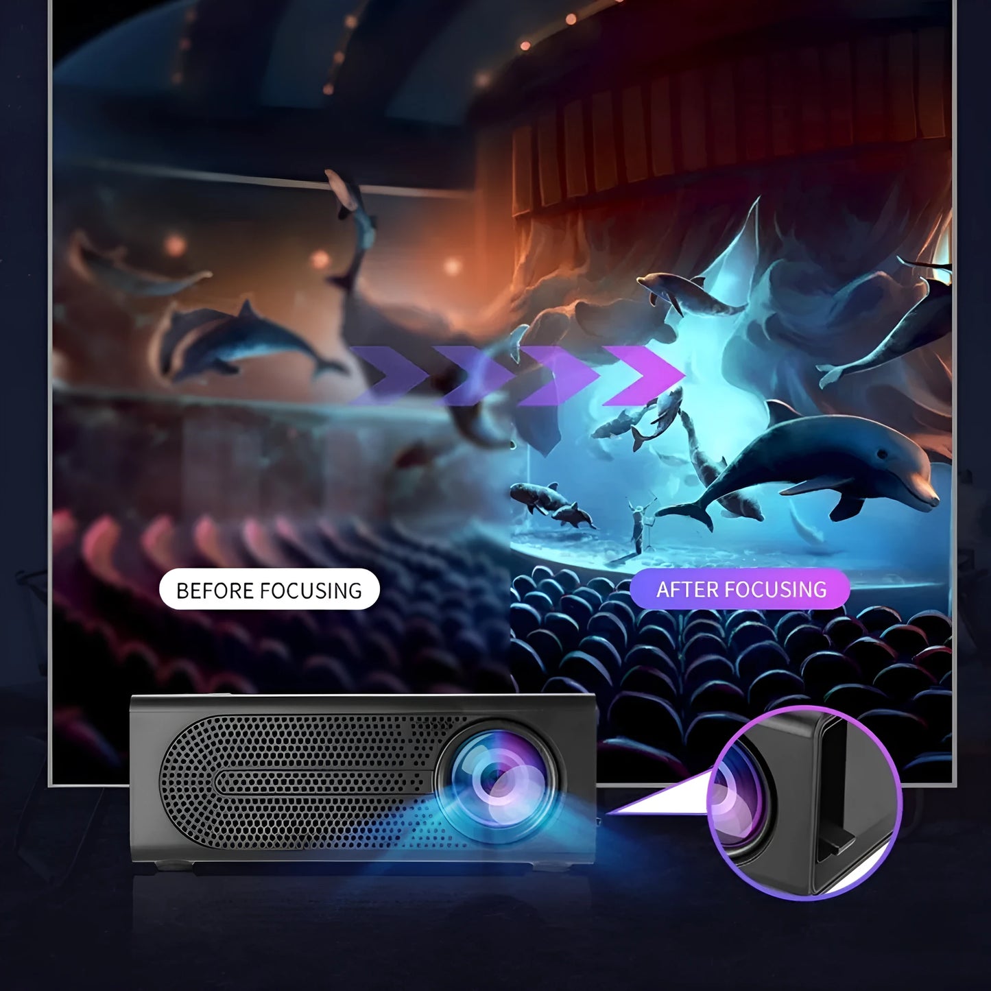 Black or white portable mini projector with mobile phone wired connection and international power adaptors