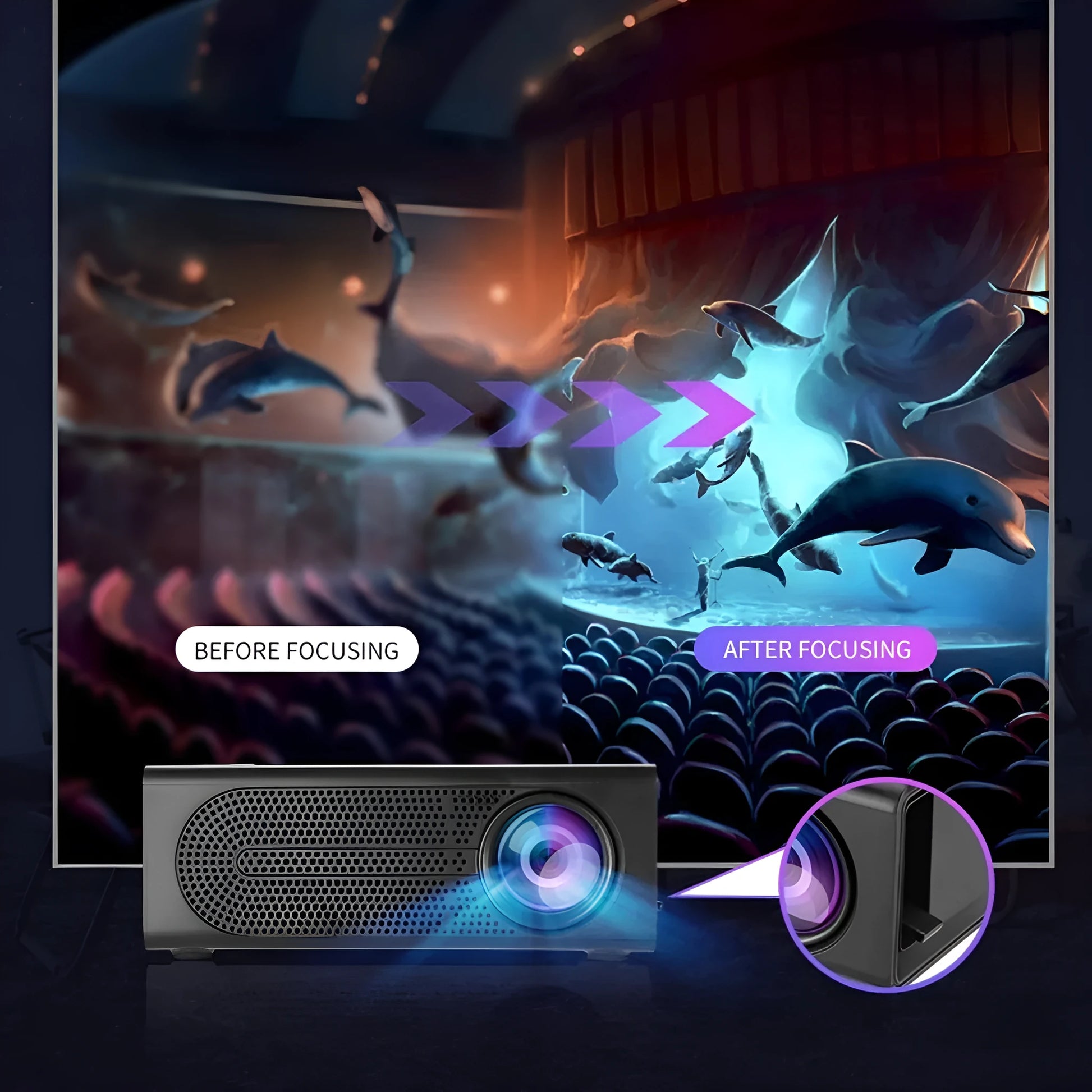 Black or white portable mini projector with mobile phone wired connection and international power adaptors