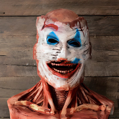 Halloween skull mask with movable jaw showing brain flower design in vinyl construction