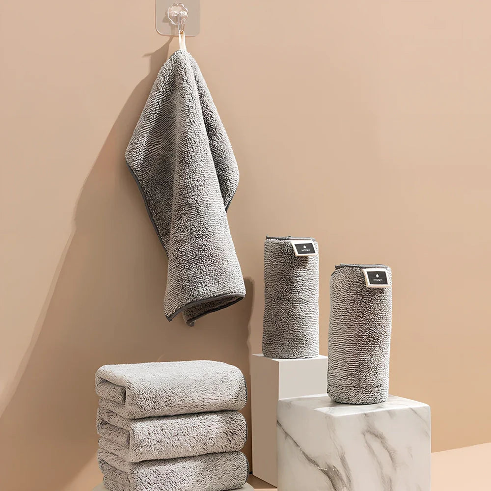 Grey plain pattern Japanese bamboo charcoal superfine fibre dish cloth for kitchen cleaning