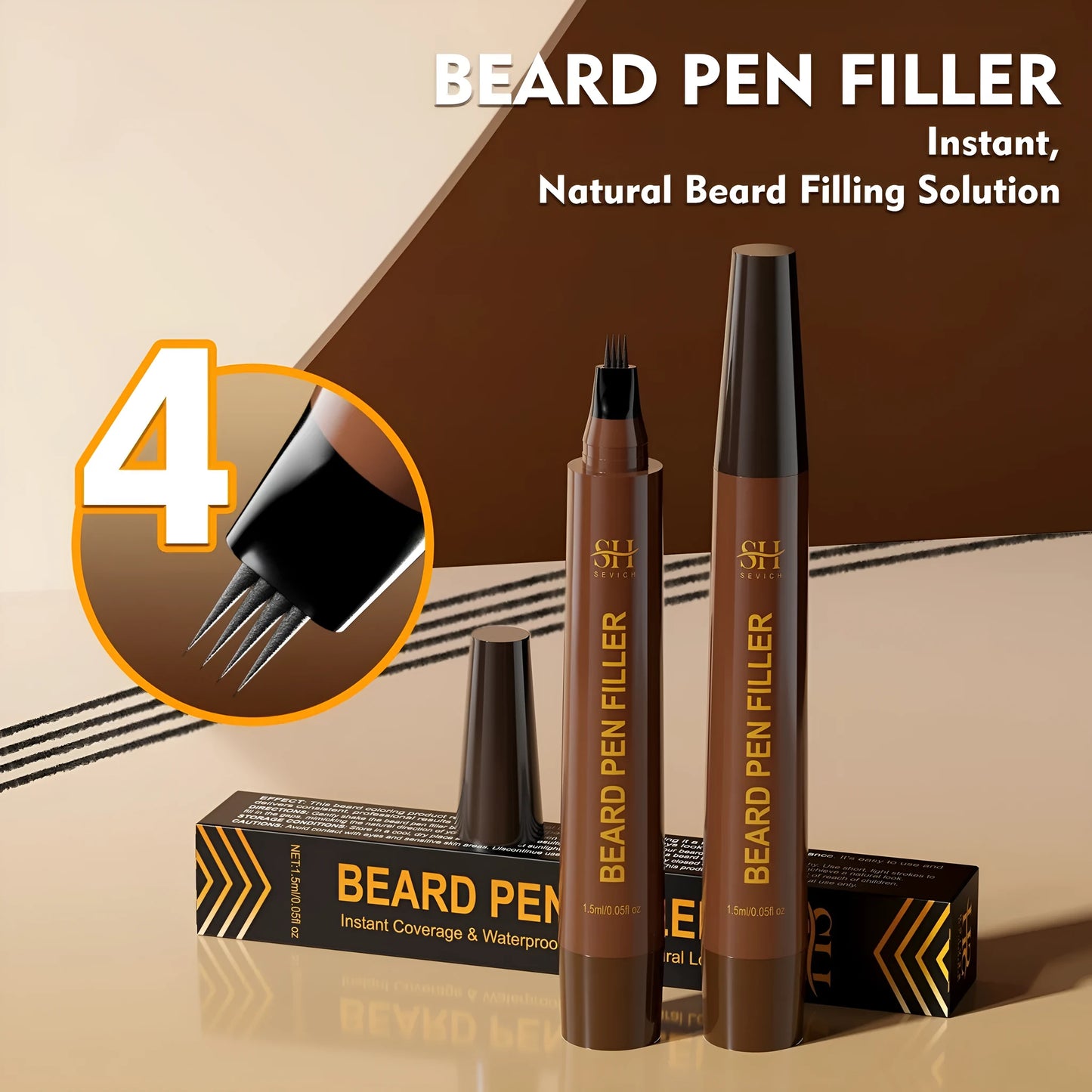 Men's sweatproof waterproof beard eyebrow filler pencil in black or dark brown