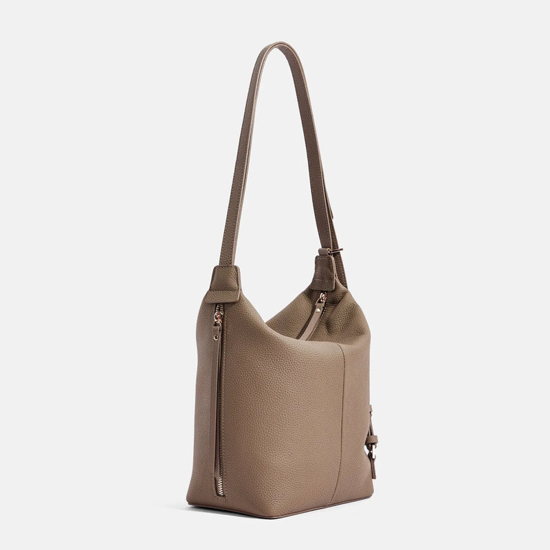 Women's bucket bag crafted from genuine soft cowhide leather featuring a large-capacity casual style design available in beige, black or elephant grey colour options for everyday use