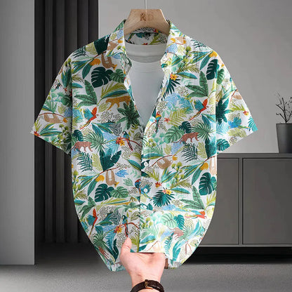 Men's Hawaiian style cotton summer shirt with floral printed pattern in cardigan design