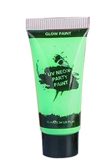 25ml tube of neon face paint in bright colours, showing non-toxic, washable gouache for skin art