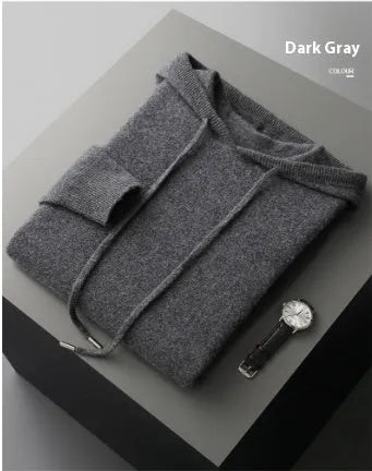 Men's cashmere hooded sweatshirt and trousers set in light grey or dark grey for winter leisure wear