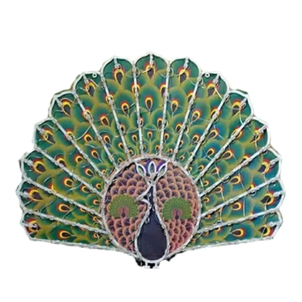 Outdoor Christmas string lights with decorative peacock, love heart and star lamps for garden holiday decoration