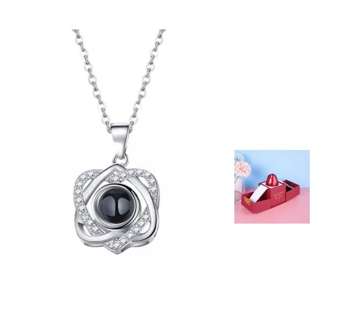 Valentine's Day metal rose jewelry gift box necklace with adjustable crystal design