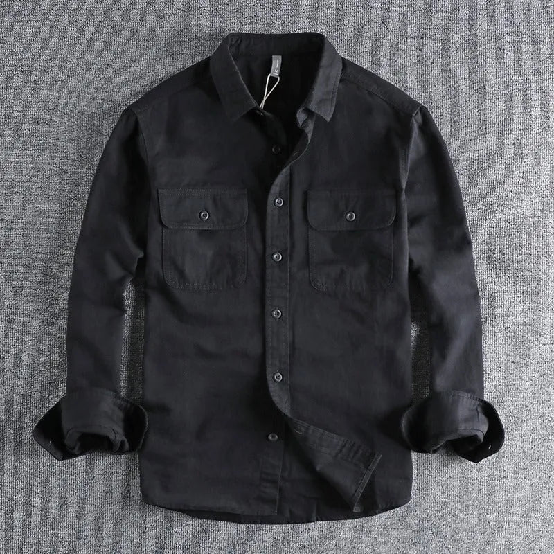 Men's loose cardigan style long sleeve shirt overalls in polyester fabric