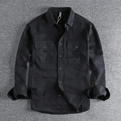 Men's loose cardigan style long sleeve shirt overalls in polyester fabric