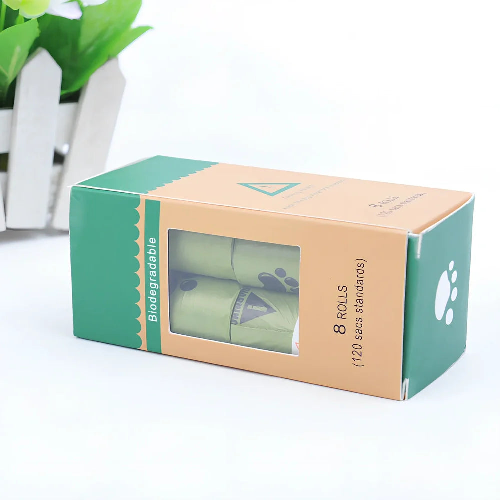 Green HDPE biodegradable dog waste bags on continuous roll with EPI technology