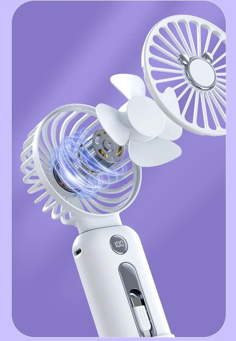 2-in-1 Handheld Fan with Power Bank - Adjustable 3-speed wind settings, compact design, and USB charging capabilities for a versatile cooling and power solution