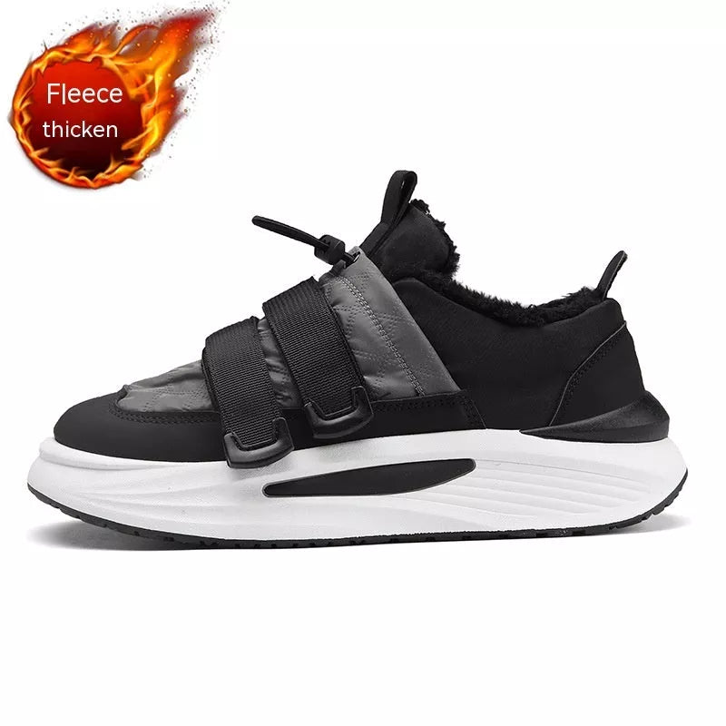 Men's black and gray striped platform sneakers with PVC sole