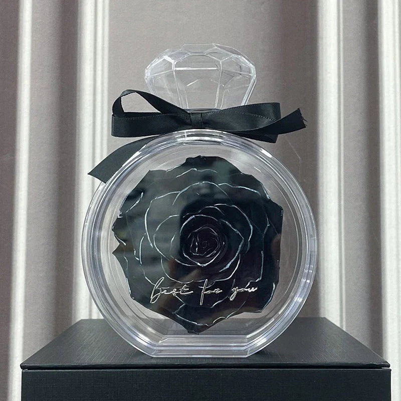 Preserved floral ornaments in various colors, displayed in a transparent cover for elegant home decor