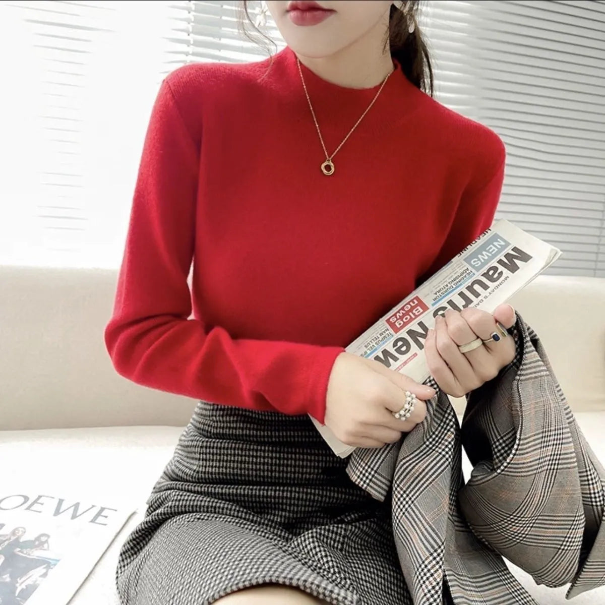Slim fit long sleeve viscose shirt in Apricot colour with 50cm length and regular sleeves for layering