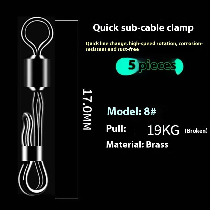Brass quick change sub line clamp with barrel swivel bearing for fishing line management