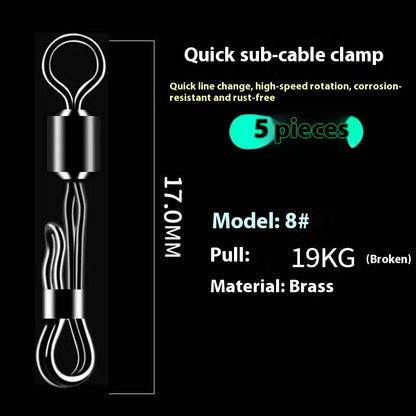 Brass quick change sub line clamp with barrel swivel bearing for fishing line management