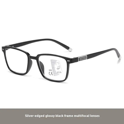 Multifocal reading glasses with anti blue light protection showing colour changing lenses