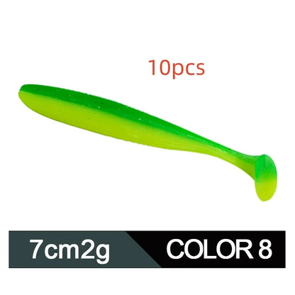 7cm soft worm fishing lure with two-tone T-tail in various colours for Mandarin fish and Topmouth Culter
