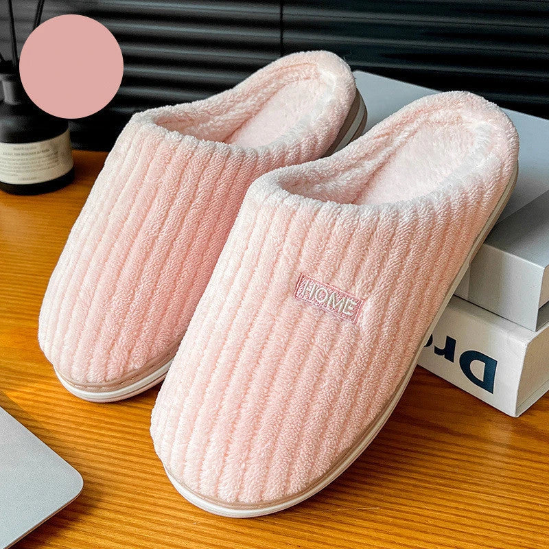 Cozy cotton slippers in various colors, featuring a soft, plush lining and non-slip rubber sole for indoor comfort and warmth