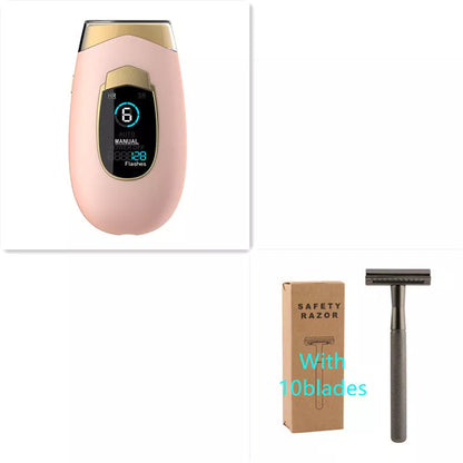 Laser hair removal device for home use in various colors with goggles and power adapter
