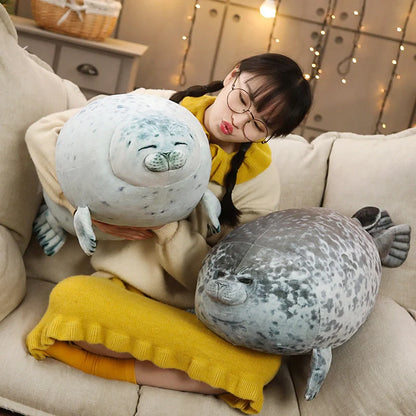 Large seal pillow doll plush toy in white and grey, various sizes available