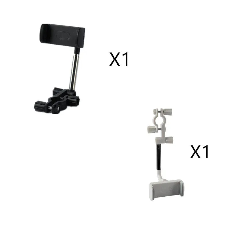 Black ABS plastic mobile phone bracket mounted on a car rearview mirror.