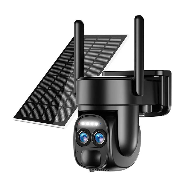 Solar-powered outdoor security camera with 8x zoom lens and full colour night vision capability