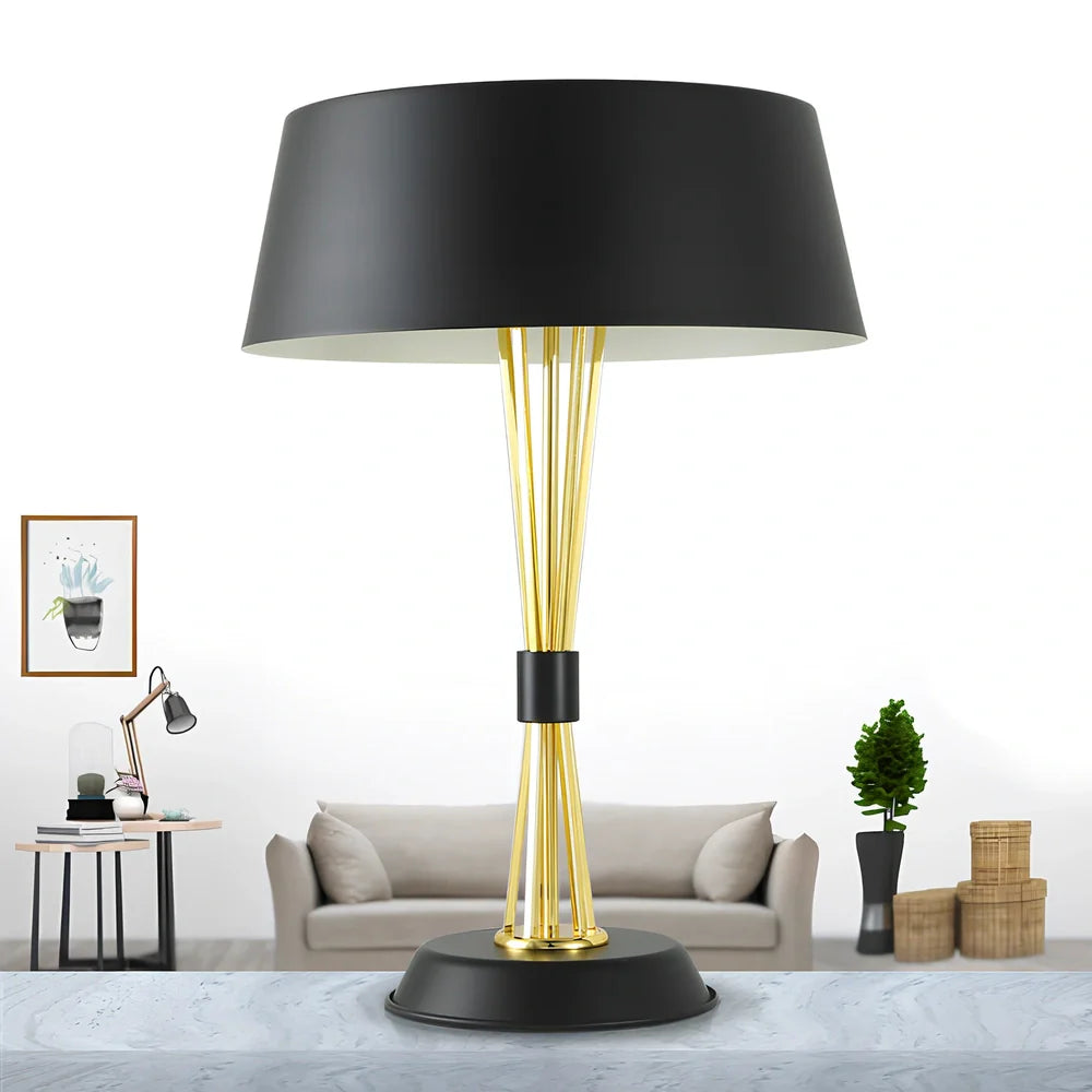 European style iron table lamp, 35cm diameter base, 66cm height, black or white finish with LED bulb and metal lampholder