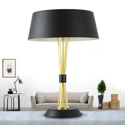 European style iron table lamp, 35cm diameter base, 66cm height, black or white finish with LED bulb and metal lampholder