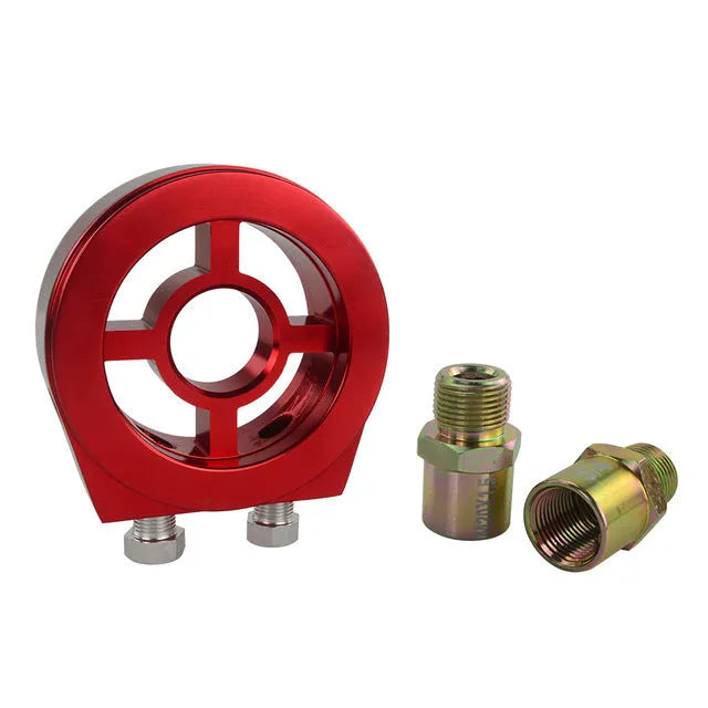 Universal aluminium alloy oil pressure gauge adapter in red, blue, black, gold, and silver colour options