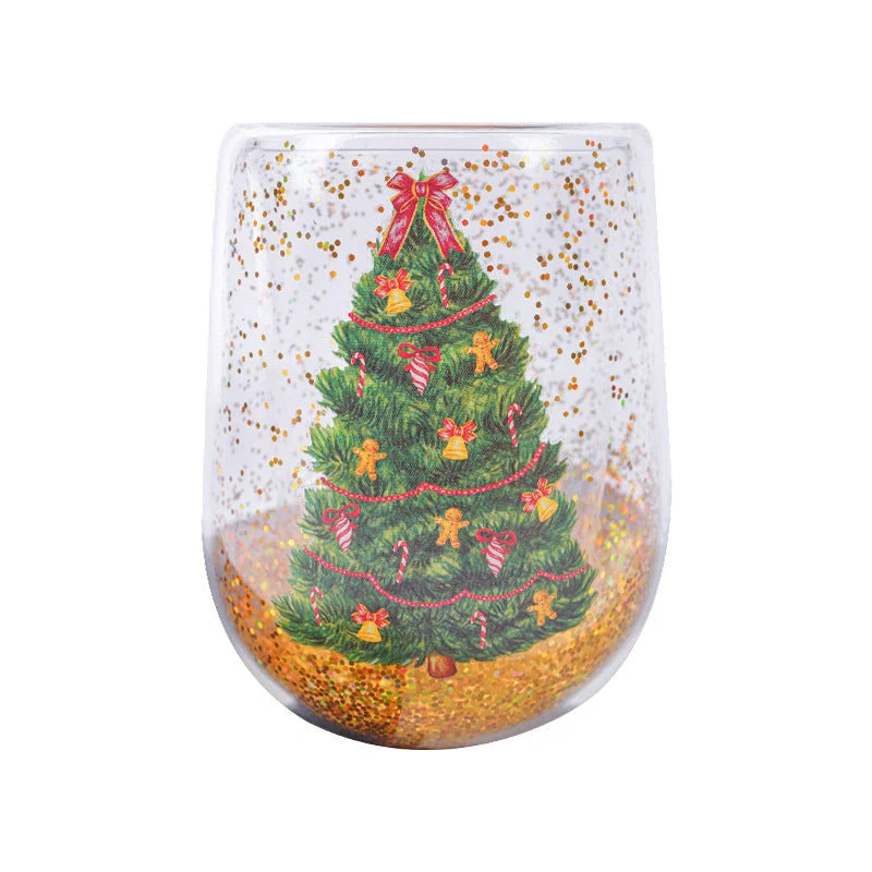 Christmas Tree Tumbler with flowing sequins and double-layer design for festive drinks