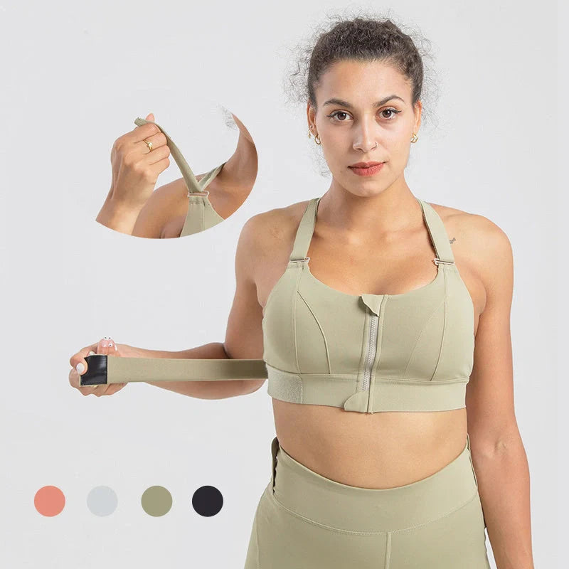 Front zipper seamless push-up sports bra for women, available in multiple colors and sizes