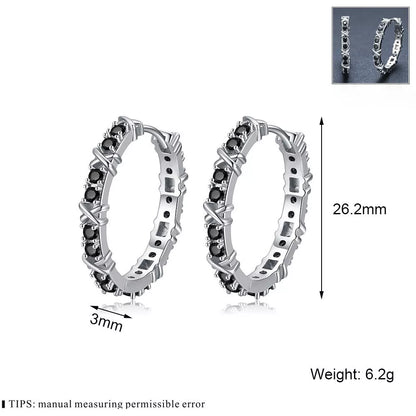 Black round zircon women's copper earrings with secure backing