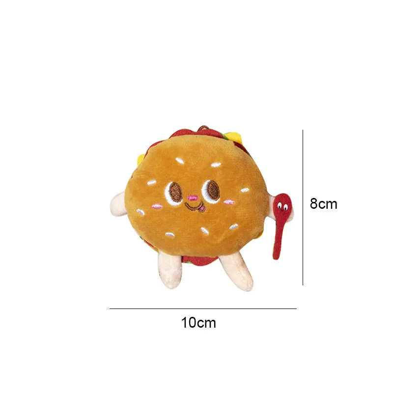 Soft kitten teething chew toy in food-themed hamburger chicken leg bread fries or hot dog design