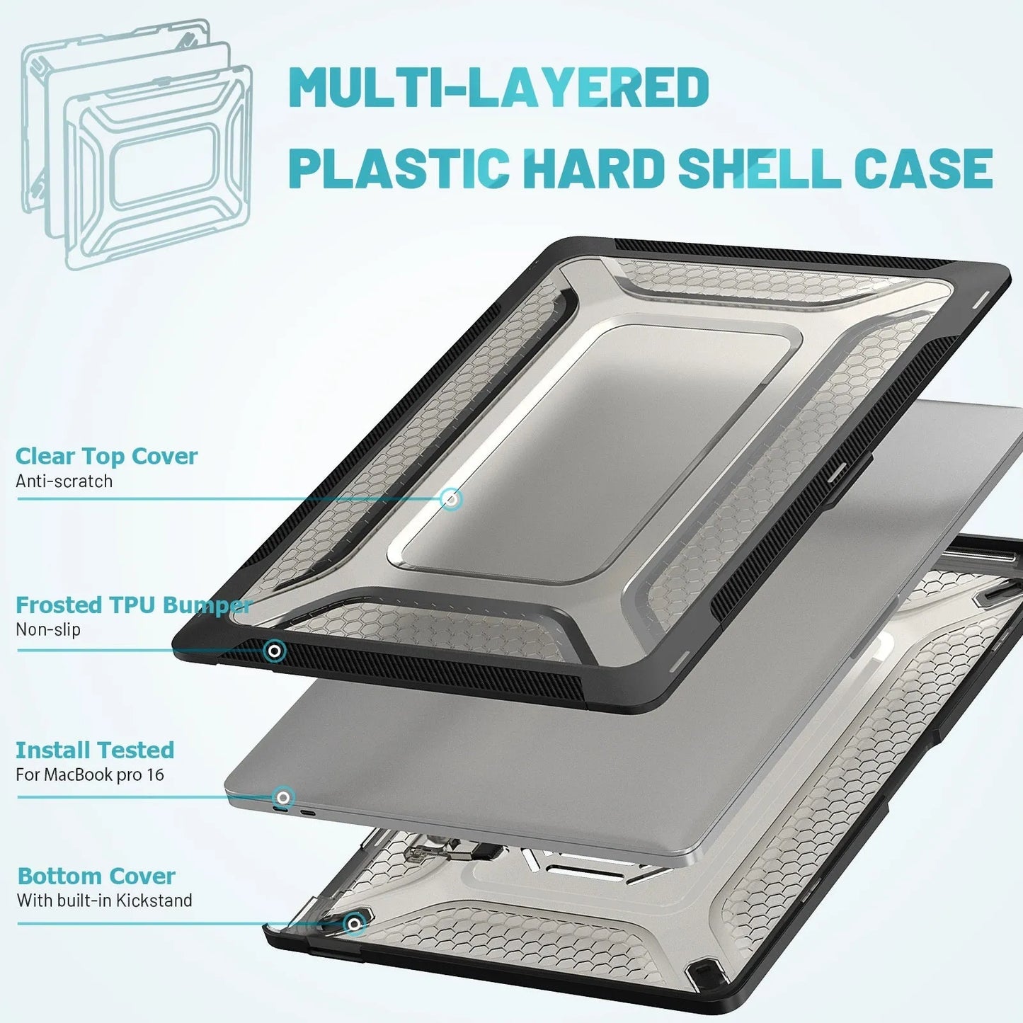 MacBook protective shell in four colours showing 1.5mm thickness and model compatibility