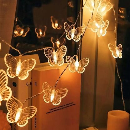 Solar butterfly dragonfly string lights in garden with IP65 protection, multiple lengths and warm or colour light options