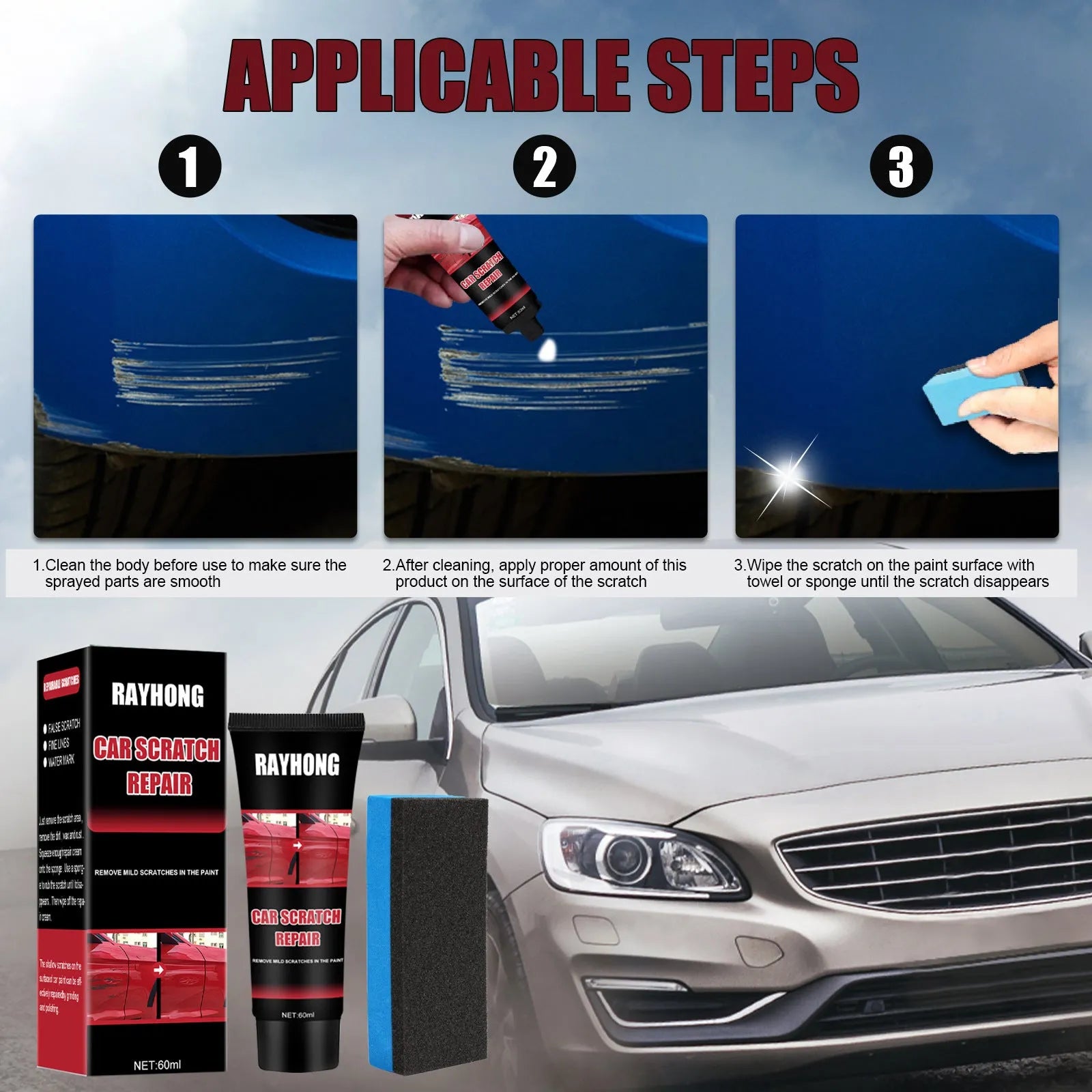 60ml car scratch repair wax set with applicator for automotive paint surface maintenance